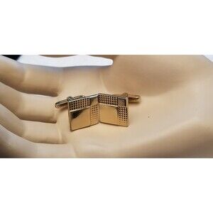 Vintage Hickok USA Gold Tone Textured Square Cufflinks Mid Century Modern